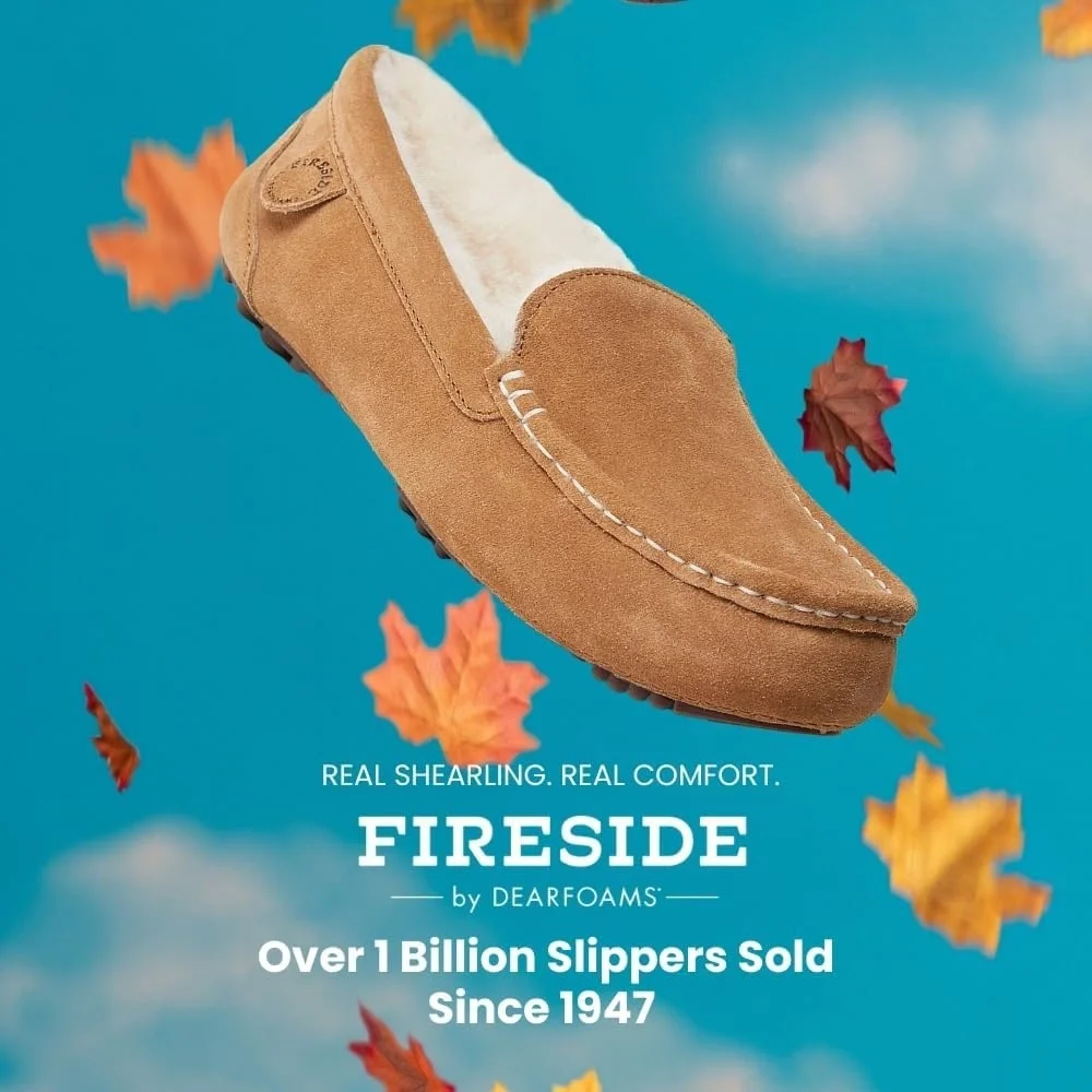 Fireside by Dearfoams Genuine Shearling Moccasin Slippers‎ Men 9 Brand New